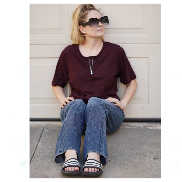 The Kooples Burgundy Zipper Tee - Picture 1 of 7